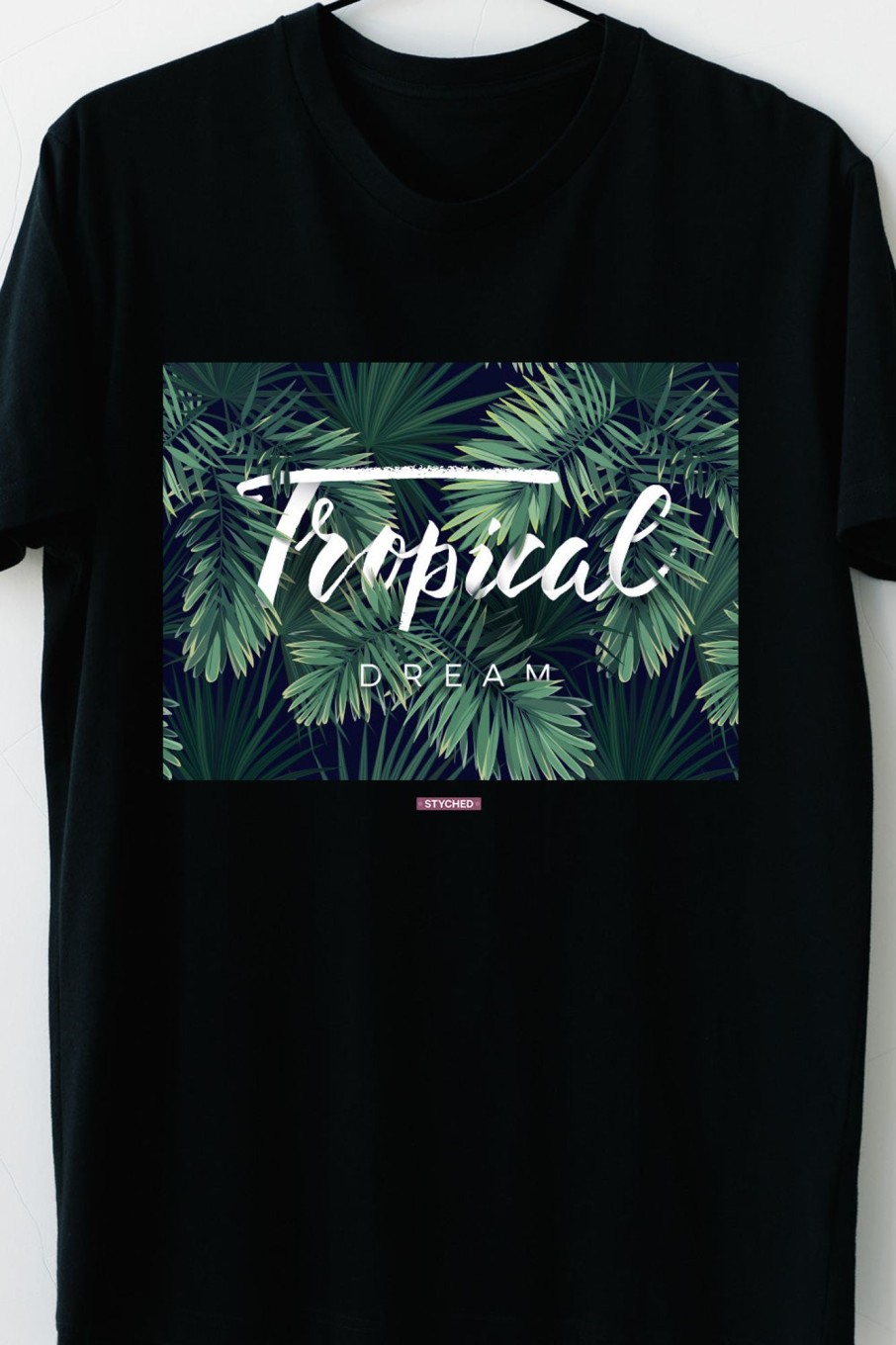 Men Styched Fashion | Tropical Dream - Nature Inspired Block Graphic Printed Casual Tee Black