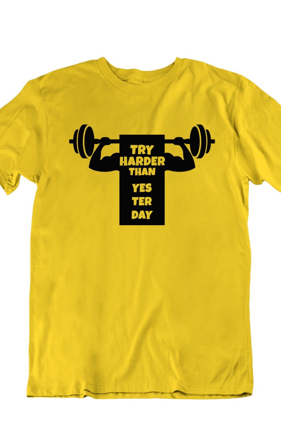 Men Styched Fashion | Try Harder Than Yesterday Graphic Printed Yellow Tshirt