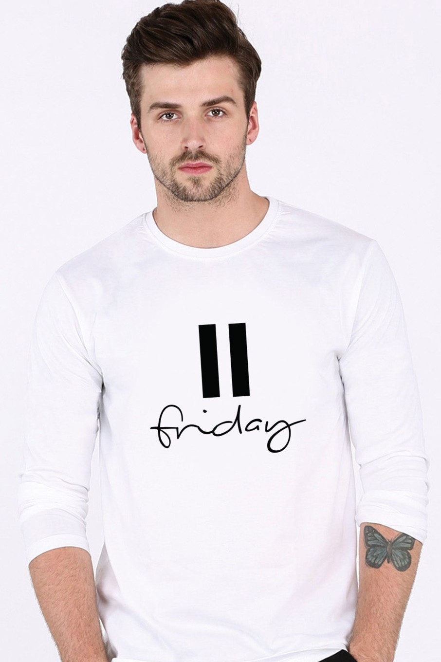 Men Styched Fashion | Pause Friday - White Full Sleeve T-Shirt Cotton