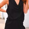 Women Styched Fashion | Pocket Tie Open Back Nromper In Black