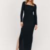 Women Styched Fashion | Square Neck Ribbed Column Maxi