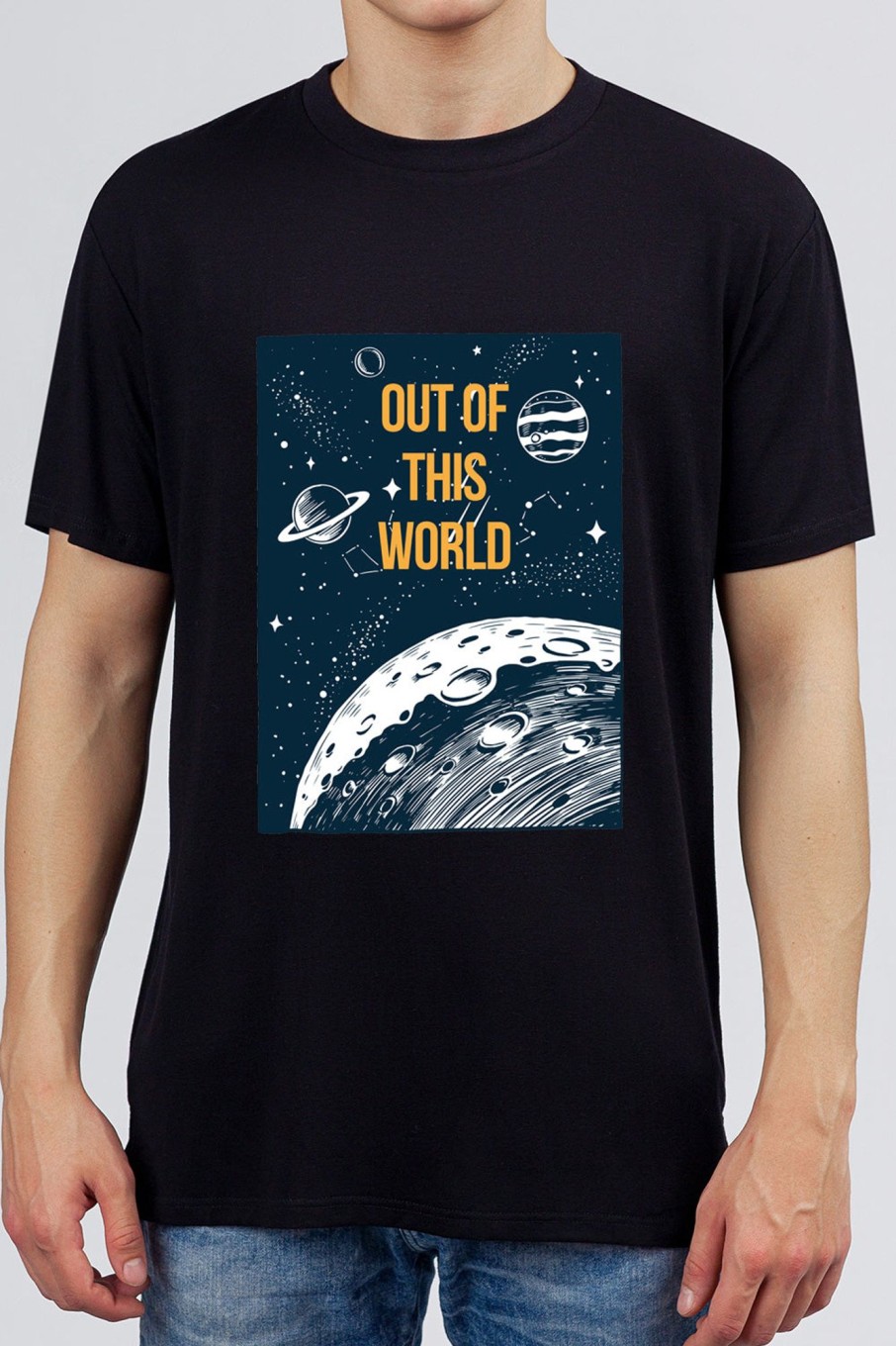 Men Styched Fashion | Out Of This World- Block Printed Black Tee