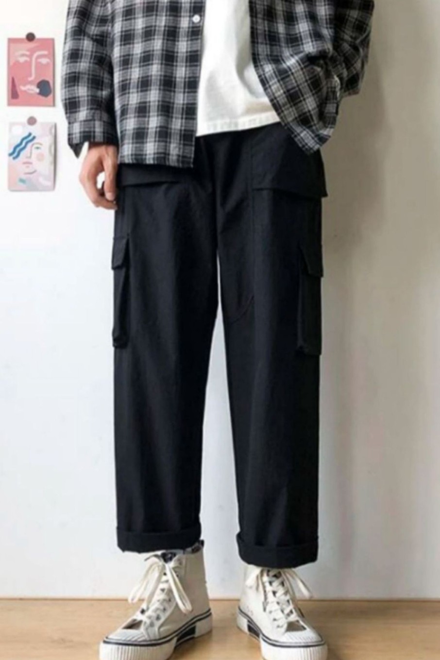 Men Styched Fashion | Black Pocket Cargo Trousers