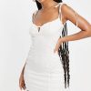 Women Styched Fashion | Mini Dress With Ruched Side And Tie Straps In White