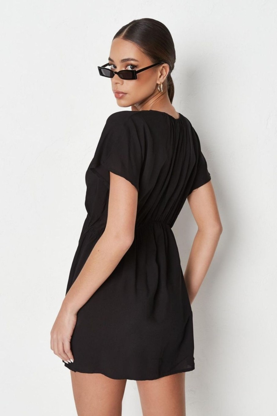 Women Styched Fashion | Black Shirred Mini Dress