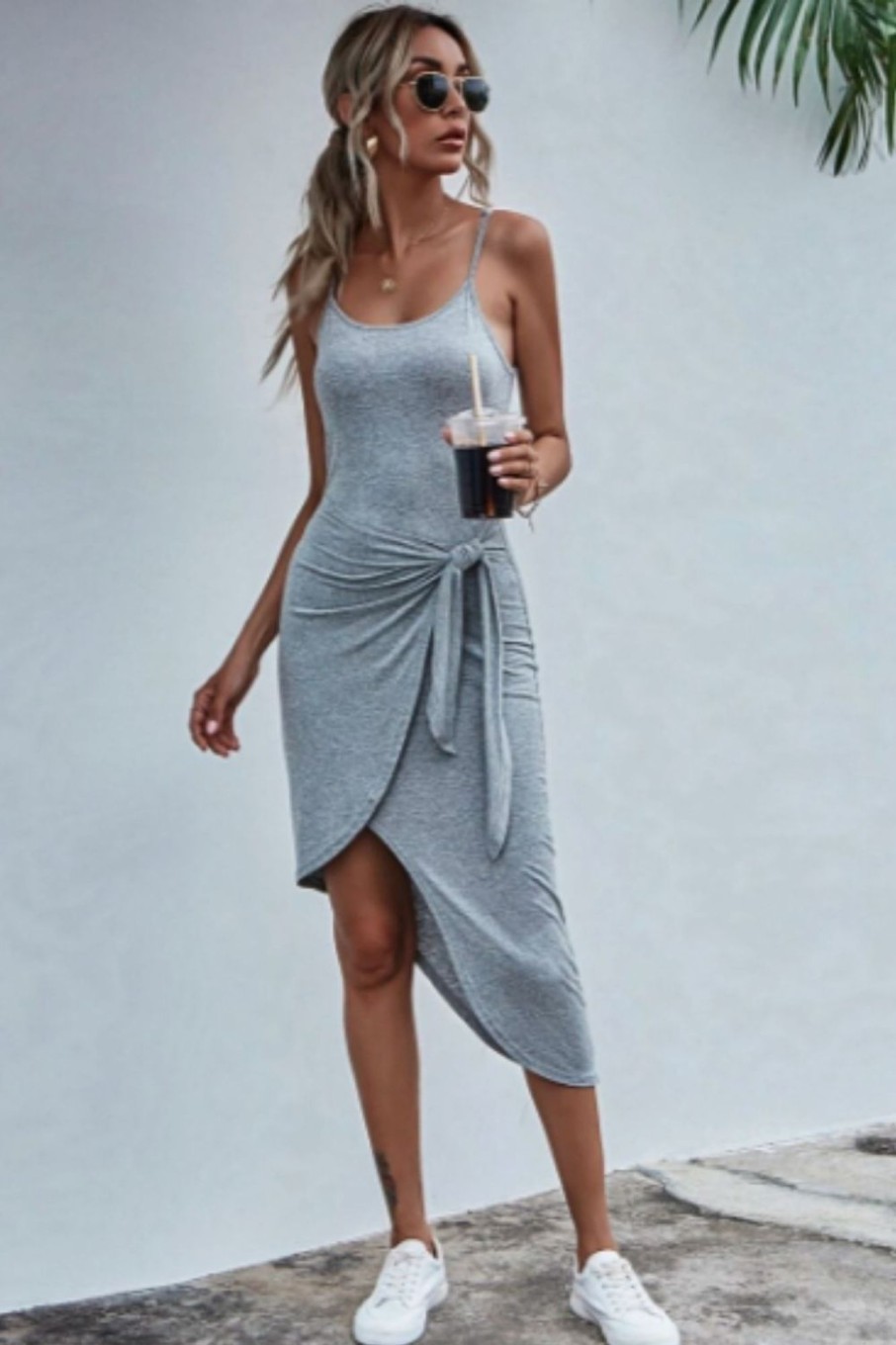 Women Styched Fashion | Asymmetrical Hem Cami Dress Grey