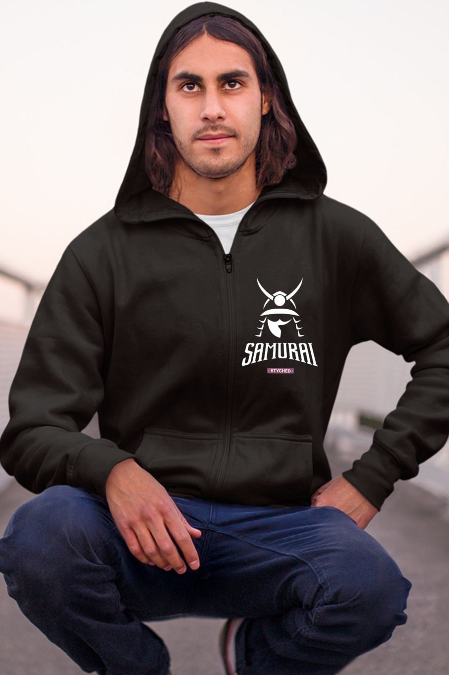 Men Styched Fashion | Samurai - Full Zip Premium Hoodies Black No Threads