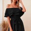 Women Styched Fashion | Off Shoulder Foldover Front Self Belted Romper