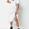 Women Styched Fashion | Puff Sleeved White Ruffle Midi Dress