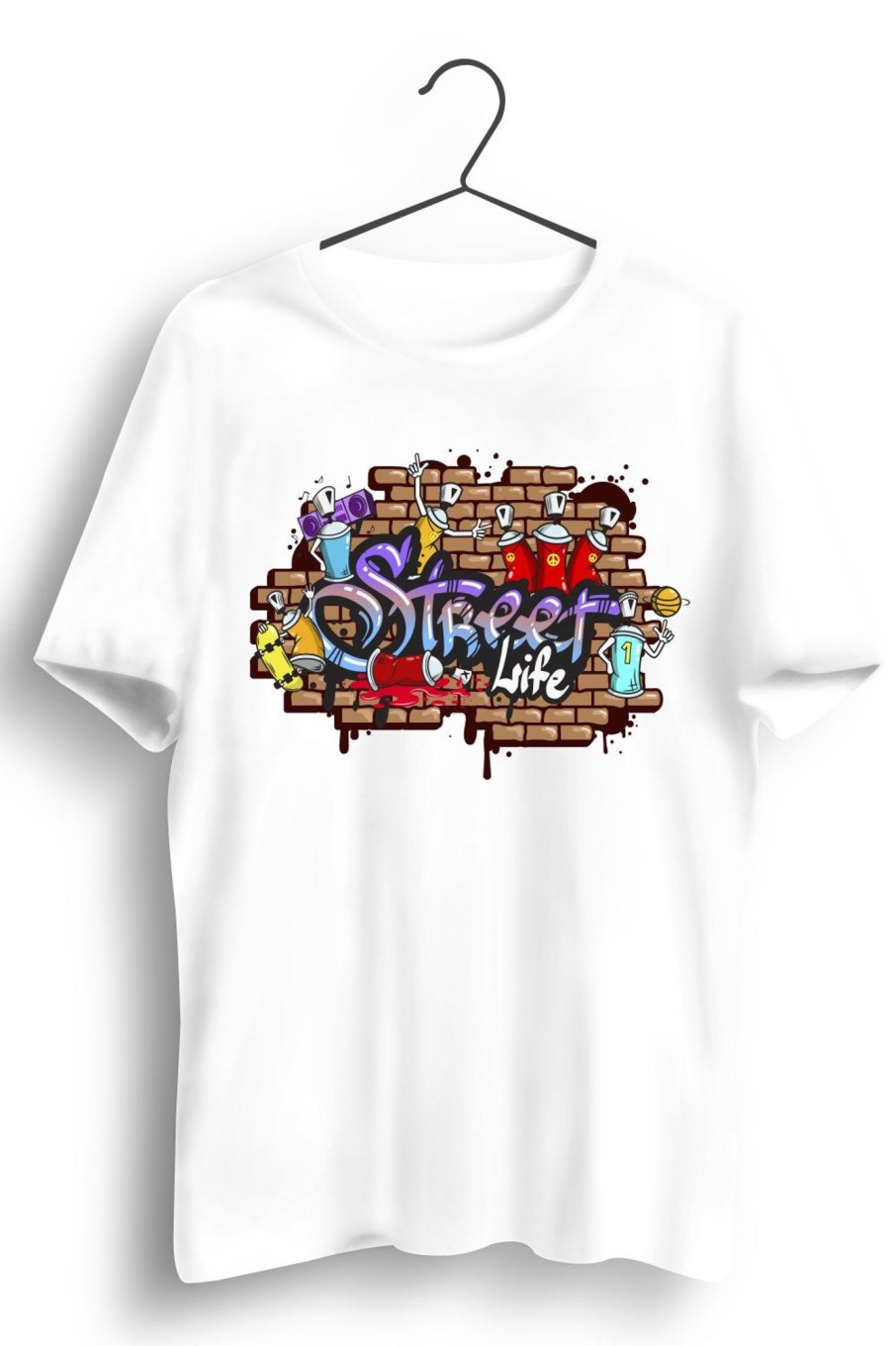 Men Styched | Hip Hop Street Art Graphic Printed White Tshirt