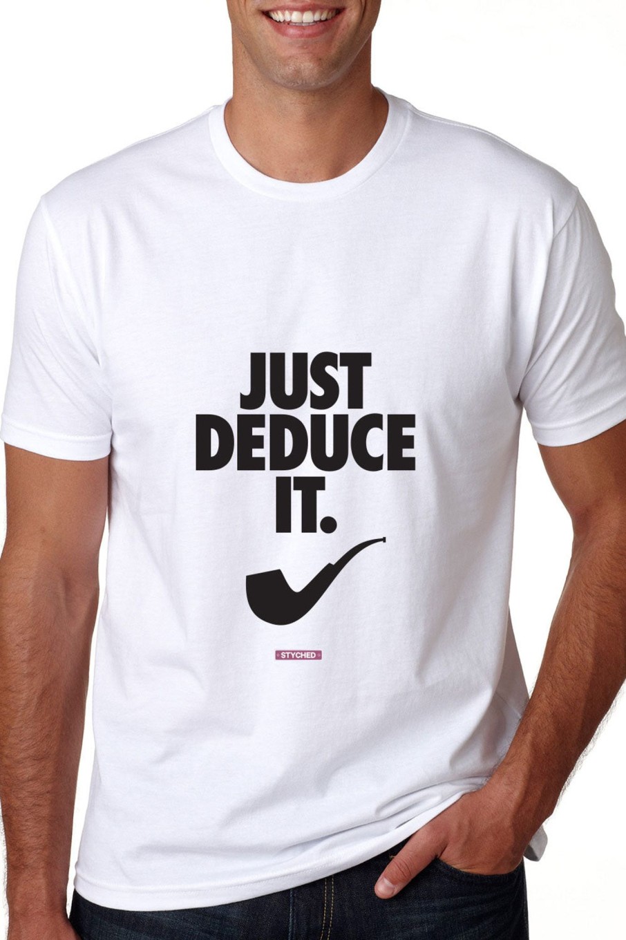 Men Styched Fashion | Just Deduce It Graphic T-Shirt White Color