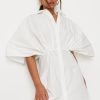 Women Styched Fashion | Kimono Sleeve Button Open Front White Dress