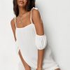 Women Styched Fashion | Off Shoulder With Tie Knot Straps White Mini Dress