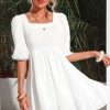 Women Styched Fashion | Puff Sleeve Tie Back Solid Dress