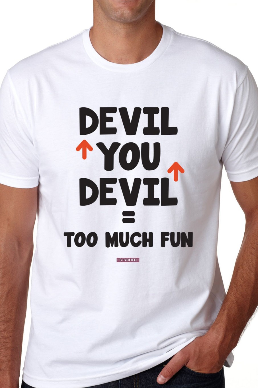 Men Styched Fashion | Aap Devil Ke Peeche, Devil Aap Ke Peeche, Too Much Fun - Quirky Graphic T-Shirt White Color