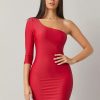 Women Styched Fashion | One Shoulder Bodycon Dress Red