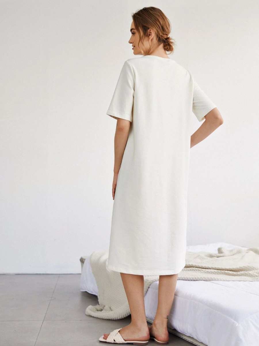 Women Styched Fashion | White Tee Dress With Slit