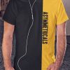 Men Styched Fashion | Black And Yellow Vertical Blocked Asymmetrical Tshirt