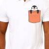 Men Styched Fashion | White Premium Polo T-Shirt With Penguin Peeping Out Of Orange Pocket Printed