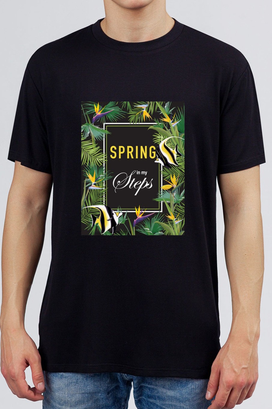 Men Styched Fashion | Spring In My Steps - Grunge Tropical Printed Black Tee