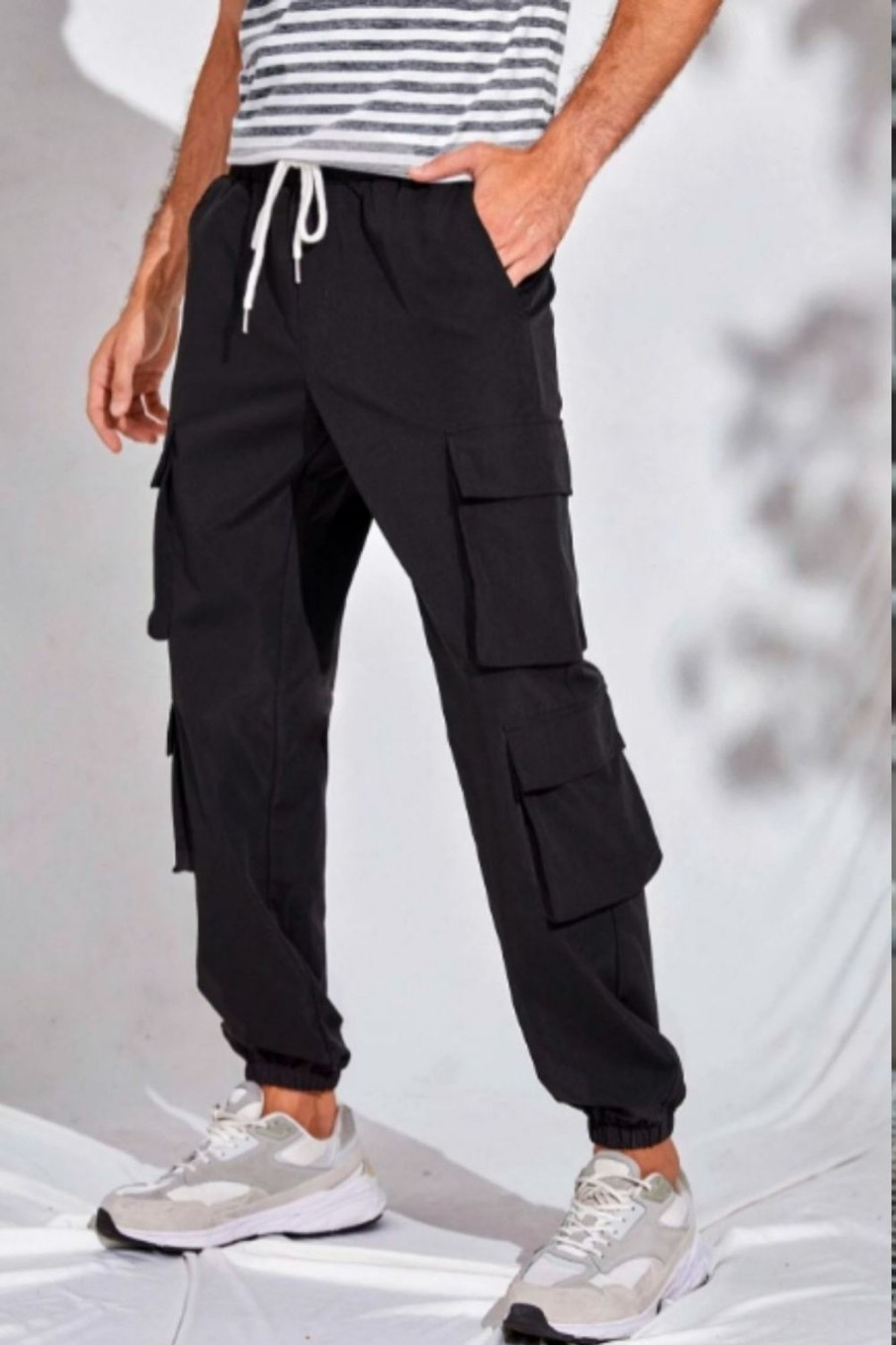 Men Styched Fashion | Drawstring Waist Flap Pocket Cargo Trousers