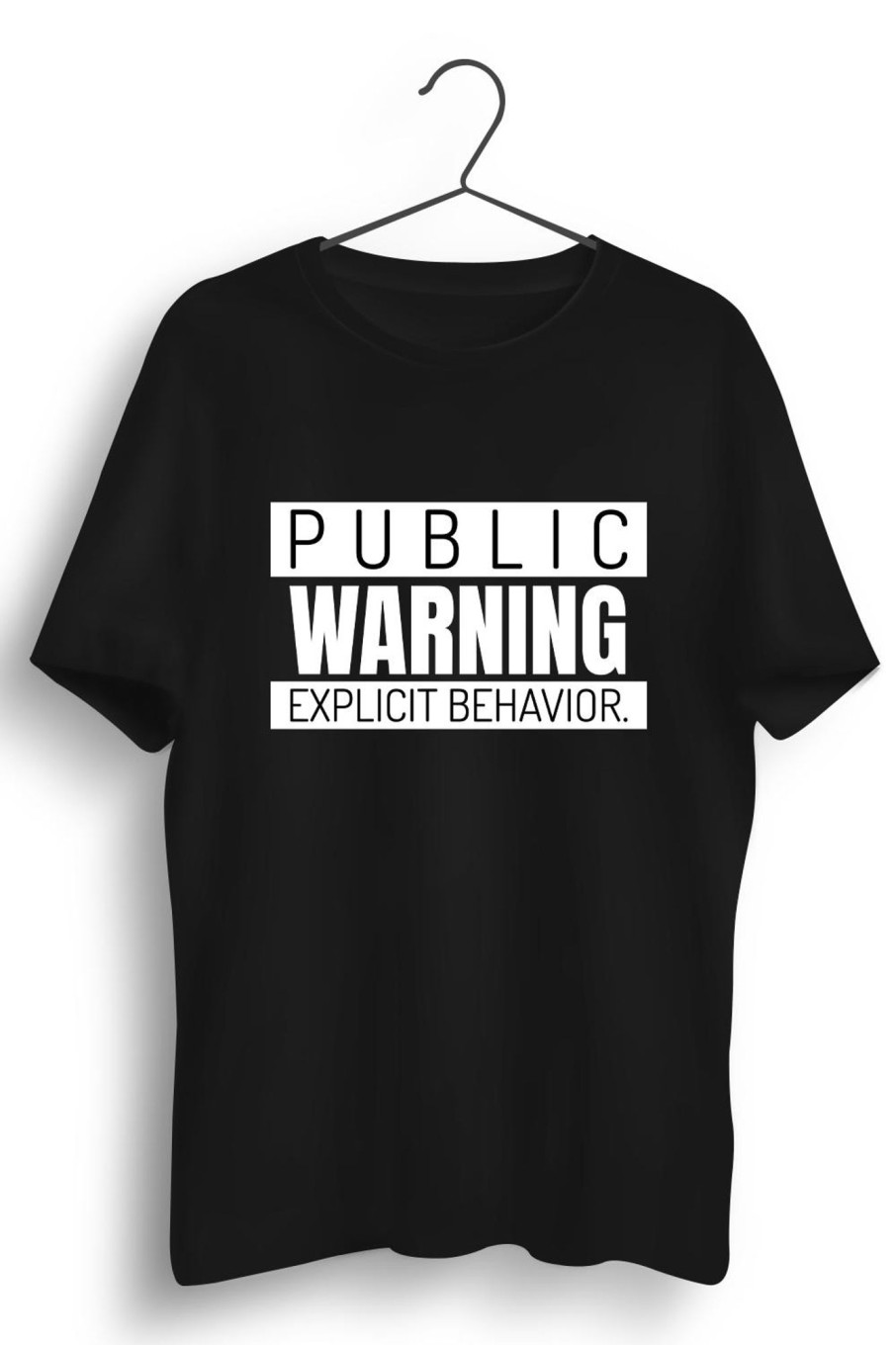 Men Styched Fashion | Public Warning Graphic Printed Black Tshirt