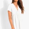 Women Styched Fashion | V Neck Ruffled White Dress