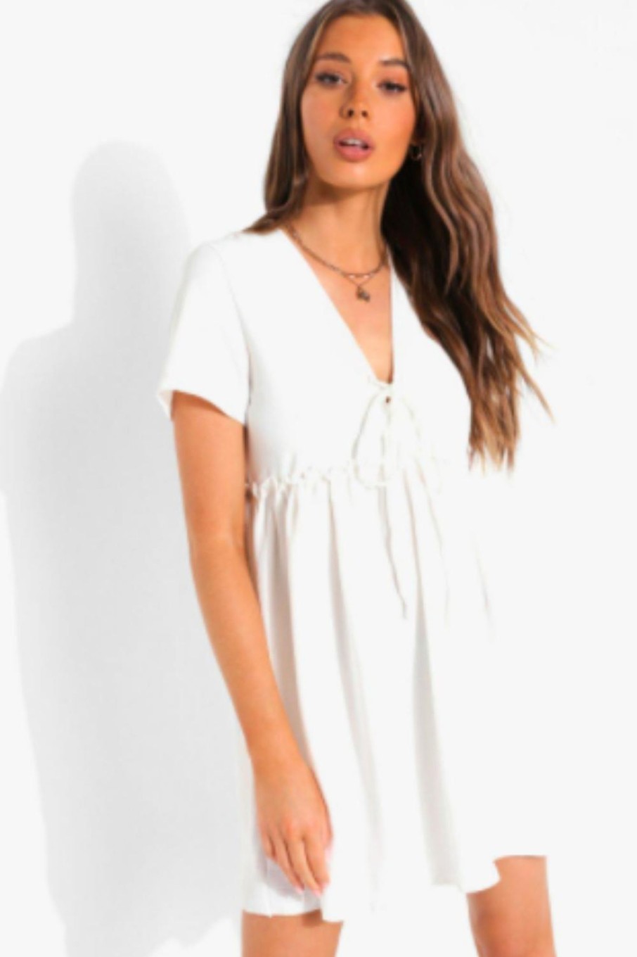 Women Styched Fashion | V Neck Ruffled White Dress