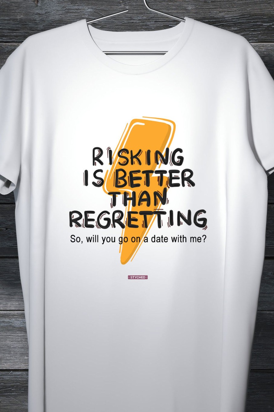 Men Styched Fashion | Risking Is Better Than Regretting - Quirky And Funny Informal Tshirt White Block Printed