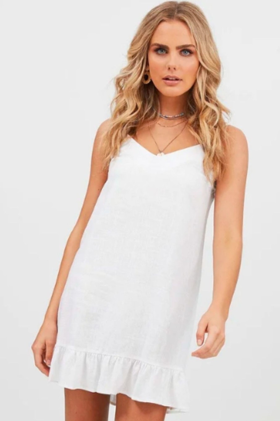 Women Styched Fashion | White Ruffle Cami Dress