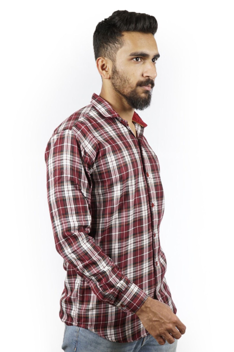 Men Styched Fashion | White And Maroon Checked Slim Fit Shirt