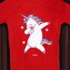 Men Styched Fashion | Cute Unicorn Doing A Dab Dance - Quirky Graphic T-Shirt Red Color