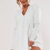 Women Styched Fashion | White Notch Neck Mini Flare Dress