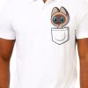 Men Styched Fashion | Peeping Cat Pocket Graphics Printed - White Premium Polo Tee