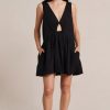 Women Styched Fashion | Cotton Black V Neckline Mini Dress