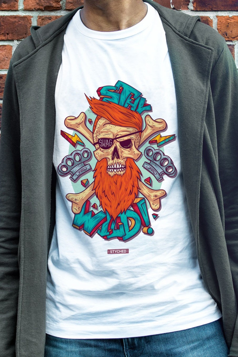 Men Styched Fashion | Stay Wild - Illustrative Graphic Design Printed On White Tshirt