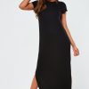 Women Styched Fashion | Black Double Split T Shirt Maxi Dress