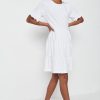 Women Styched Fashion | Frilled Hem Sleeve White Mini Dress