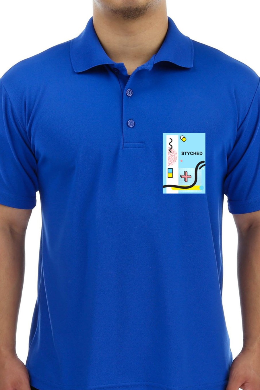 Men Styched Fashion | Royal Blue Premium Polo T-Shirt With Memphis Flow Style Pocket Print