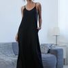 Women Styched Fashion | Black Solid Cami Dress