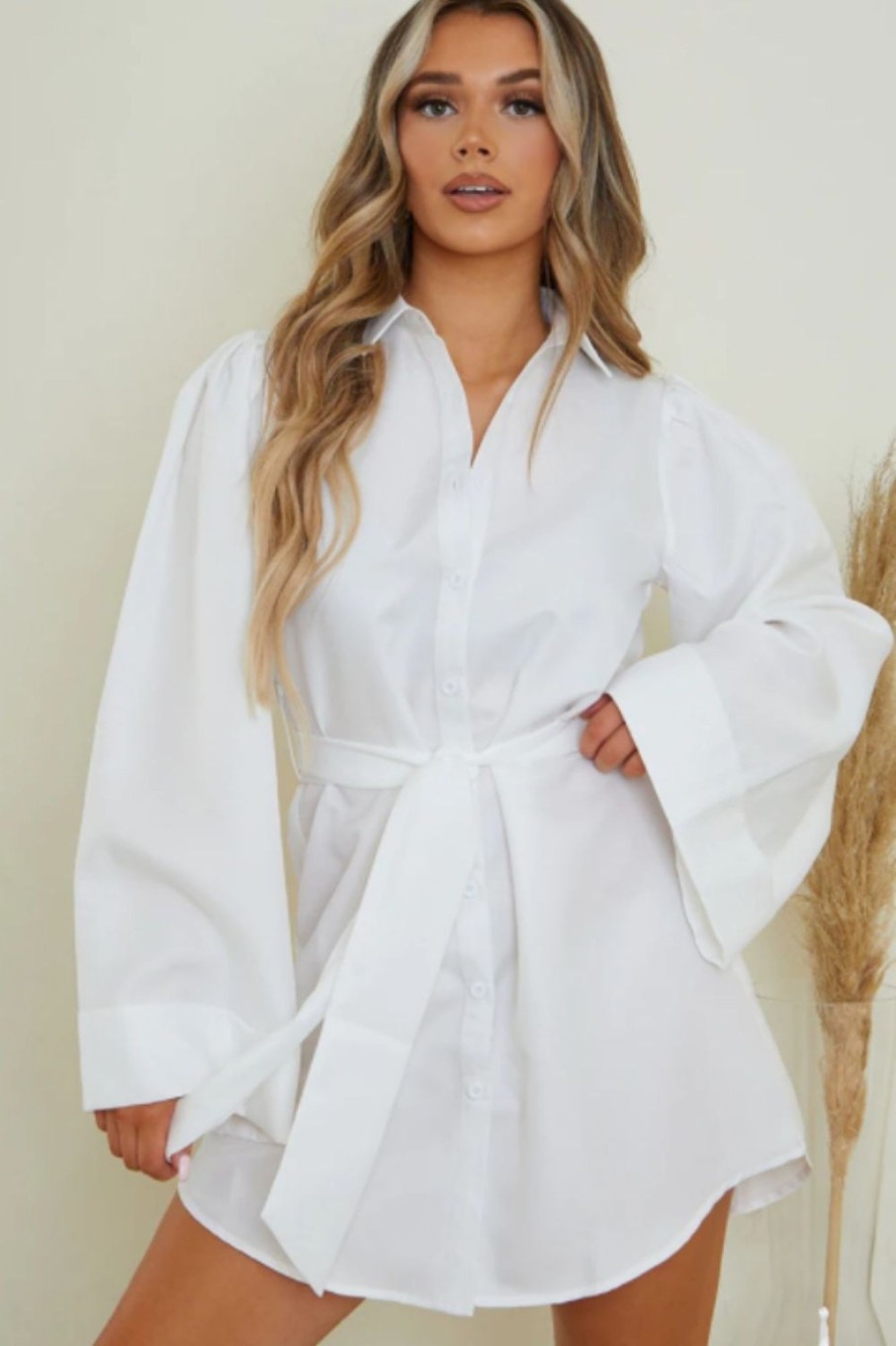 Women Styched Fashion | White Shirt Dress Flared Sleeves