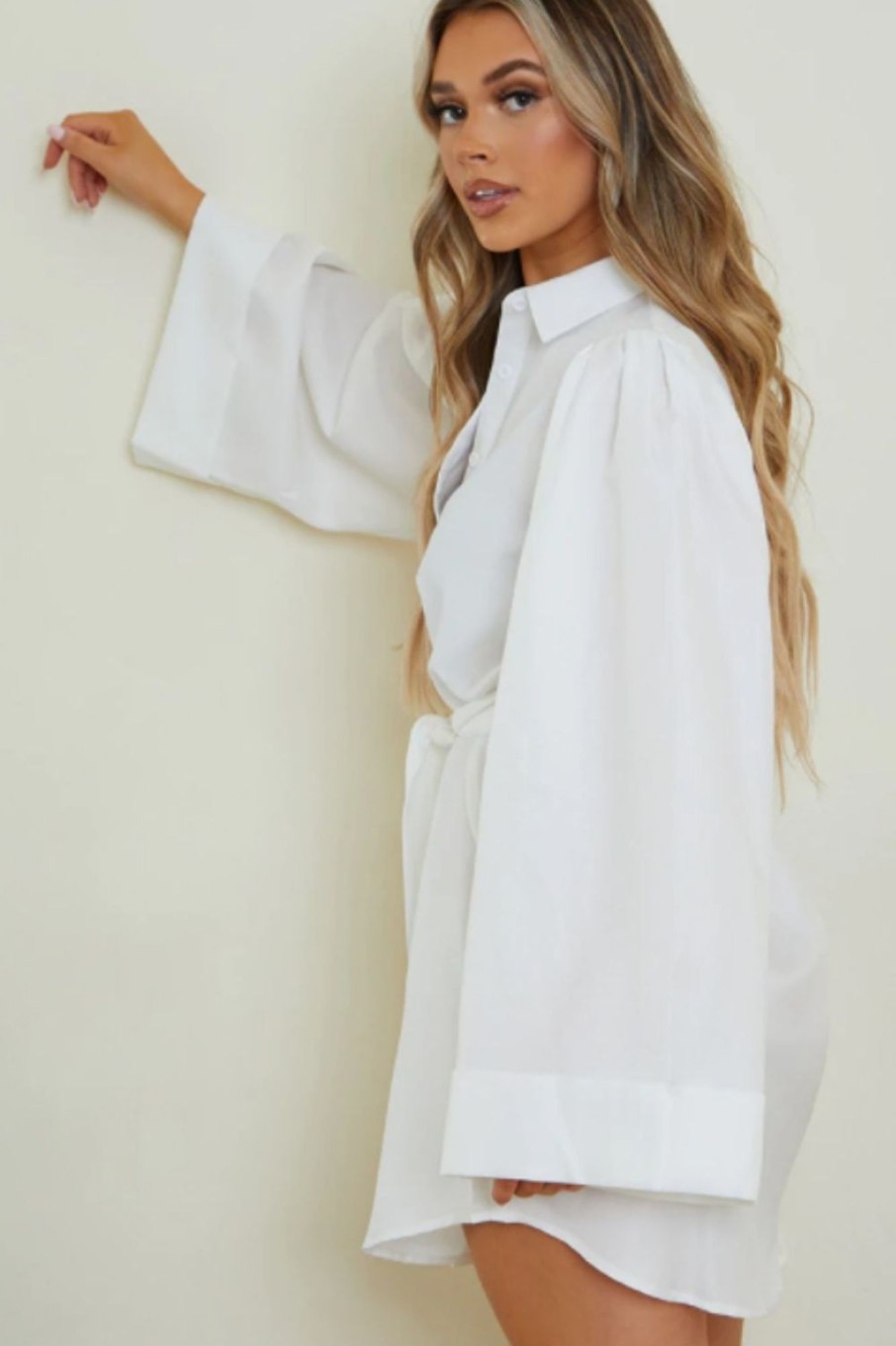 Women Styched Fashion | White Shirt Dress Flared Sleeves