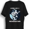 Men Styched Fashion | Living Like A Rockstar Graphic Printed Black Tshirt