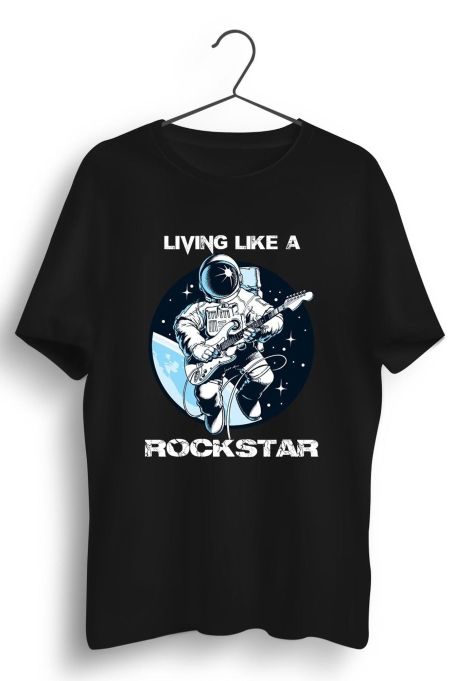 Men Styched Fashion | Living Like A Rockstar Graphic Printed Black Tshirt