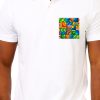 Men Styched Fashion | White Premium Polo T-Shirt With Colorful Geometric Shapes Pocket Print