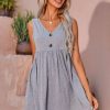 Women Styched Fashion | Grey Button Front Smock Dress