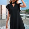 Women Styched Fashion | Solid Butterfly Sleeve Choker Neck Dress