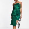 Women Styched Fashion | Forest Green Petite Self Fabric Hanging Belt Dress