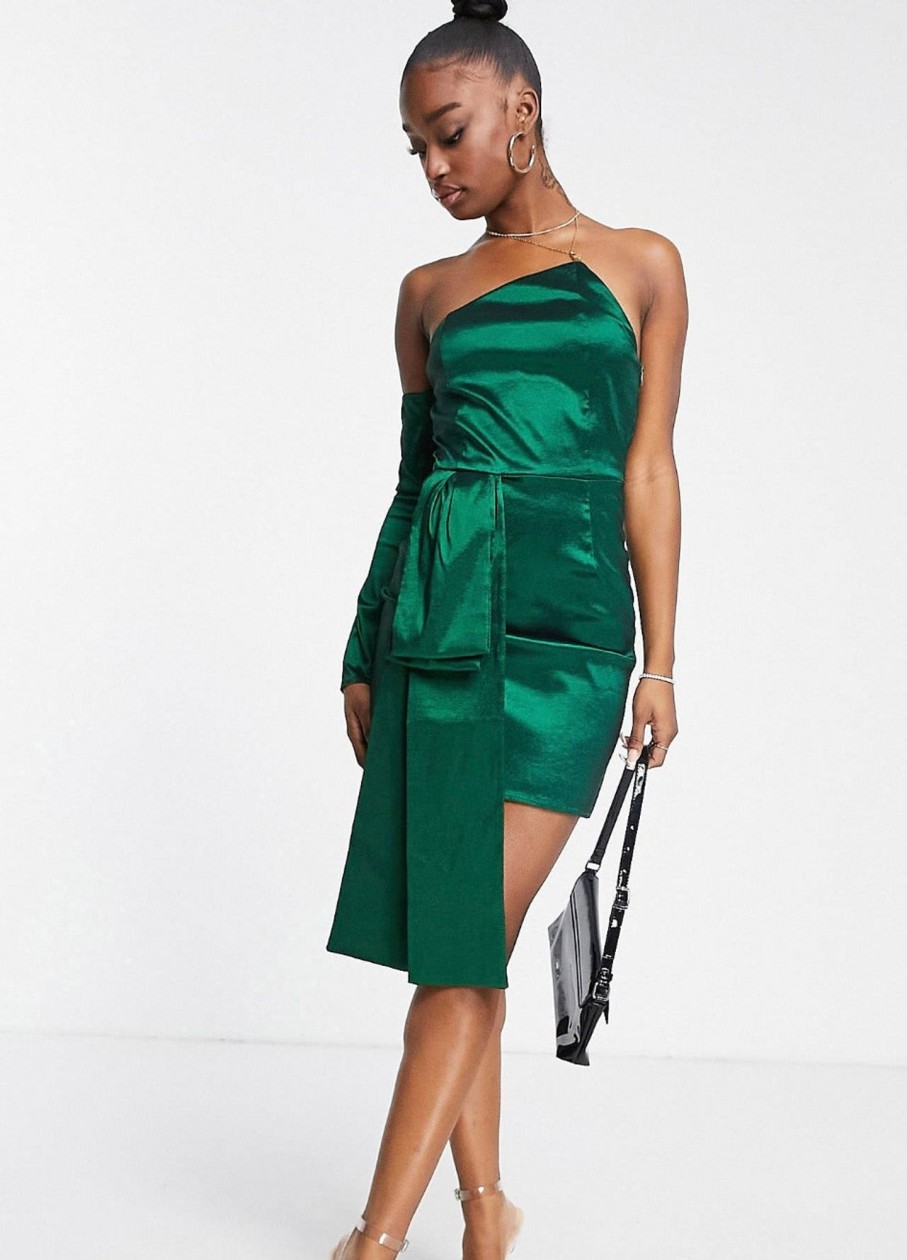 Women Styched Fashion | Forest Green Petite Self Fabric Hanging Belt Dress