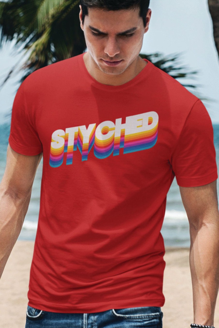 Men Styched Fashion | Styched Authentic Red Branded Graphic Tshirt